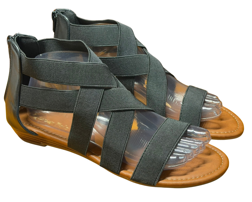 Dream Pairs Sz 9 Strappy Elastic Band Gladiator Flat Sandals Zip Back Black